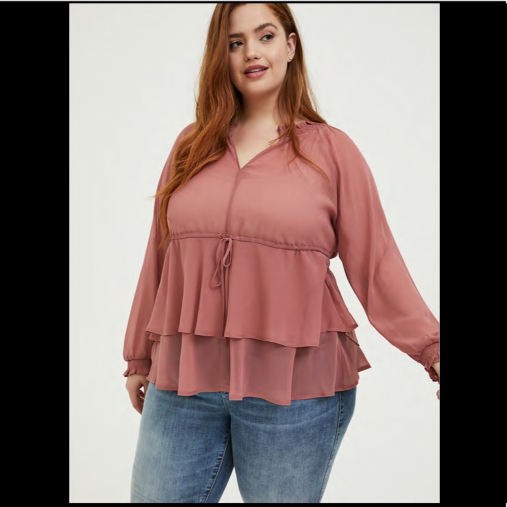 Torrid - 3X Rose Chiffon Long Sleeve Blouse